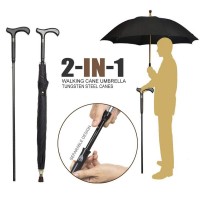 Walking Stick Outdoor Umbrella with Curve Handle Crutch  Paraguas Father's Gift for Climbing Hiking Hanging Out on Raining